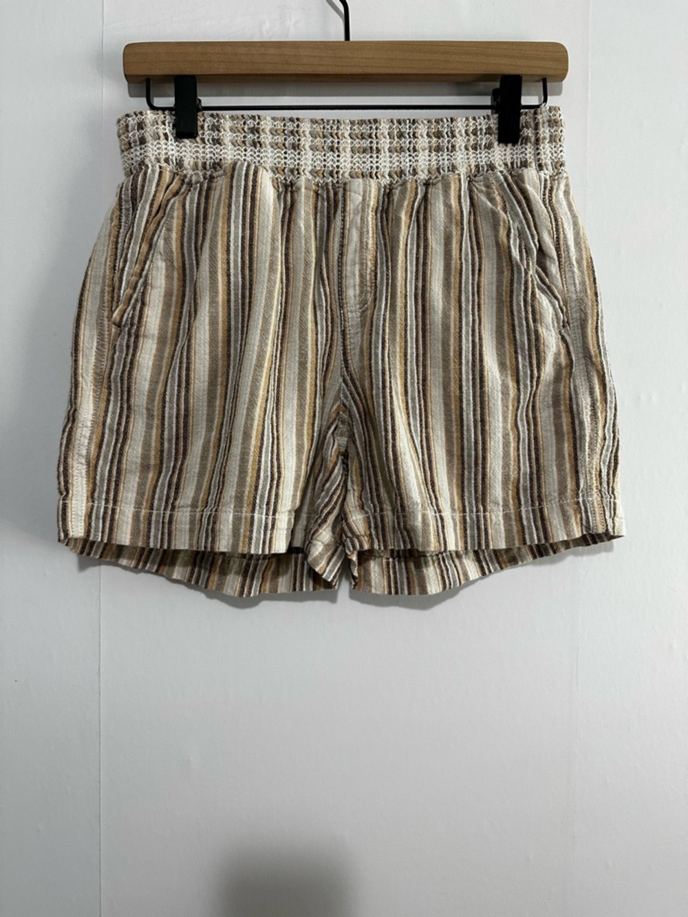 Briggs Brown and Tan Striped Linen Pull On Shorts Size Small